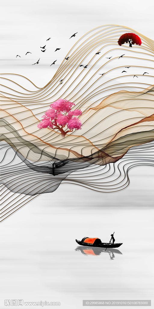 线条中国风山水 tif分层