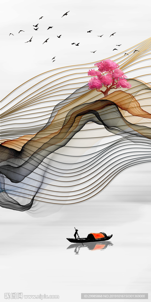 中国风线条山水 tif分层