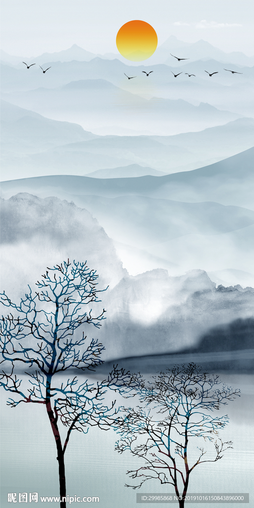 中式中国风山水 tif分层