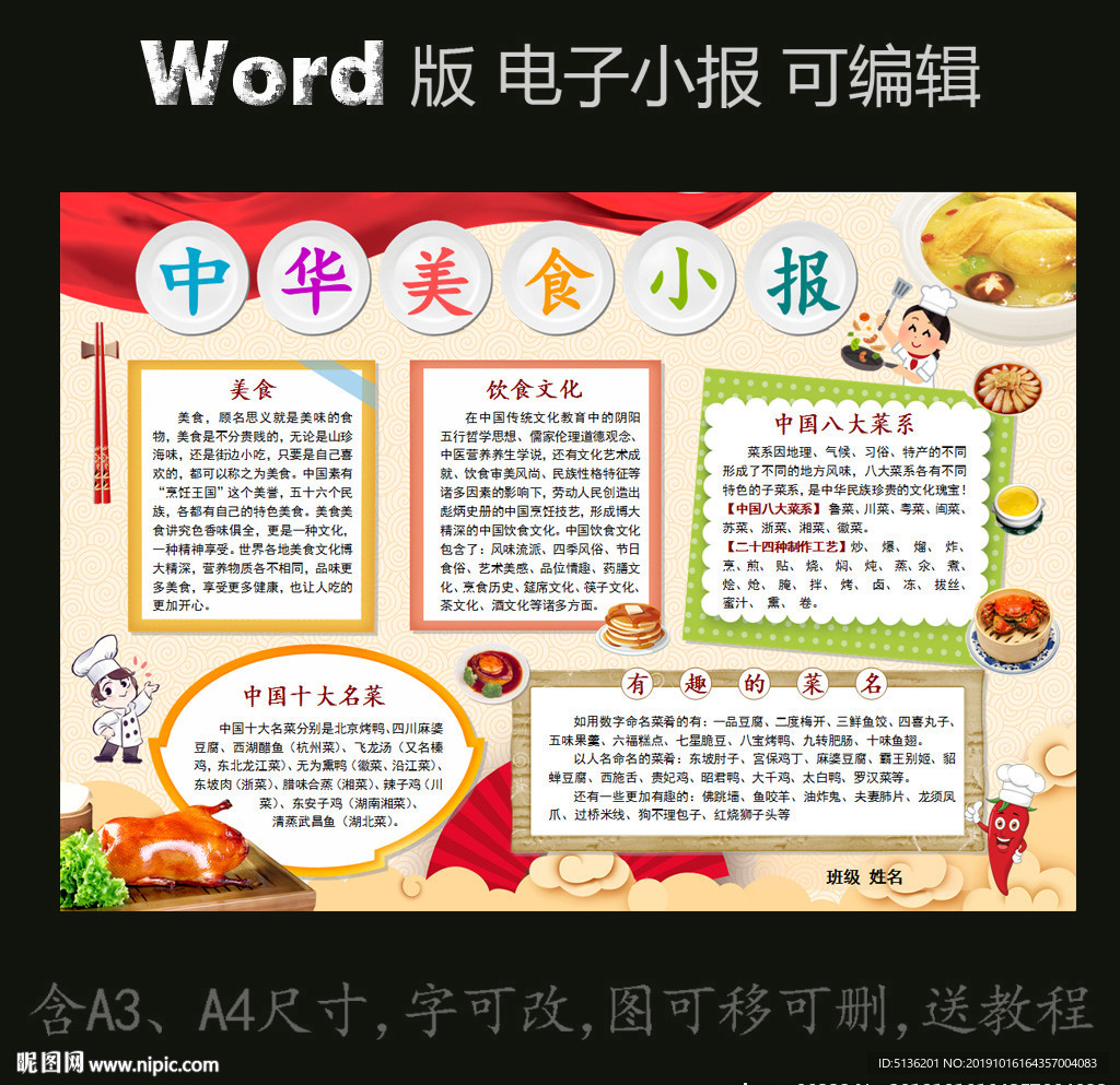 word版电子小报中华美食