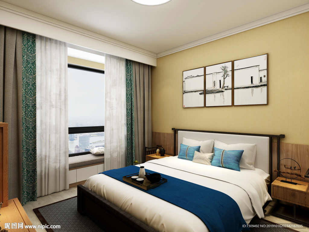 新中式风主卧装修效果图