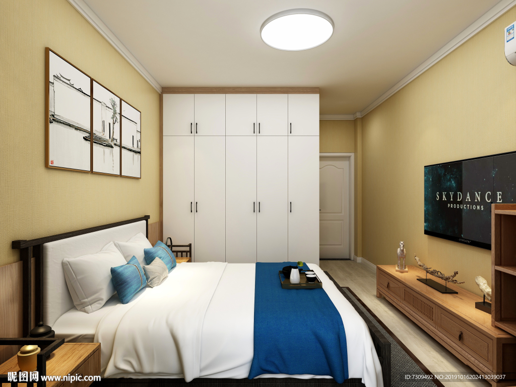 新中式风主人房装修效果图