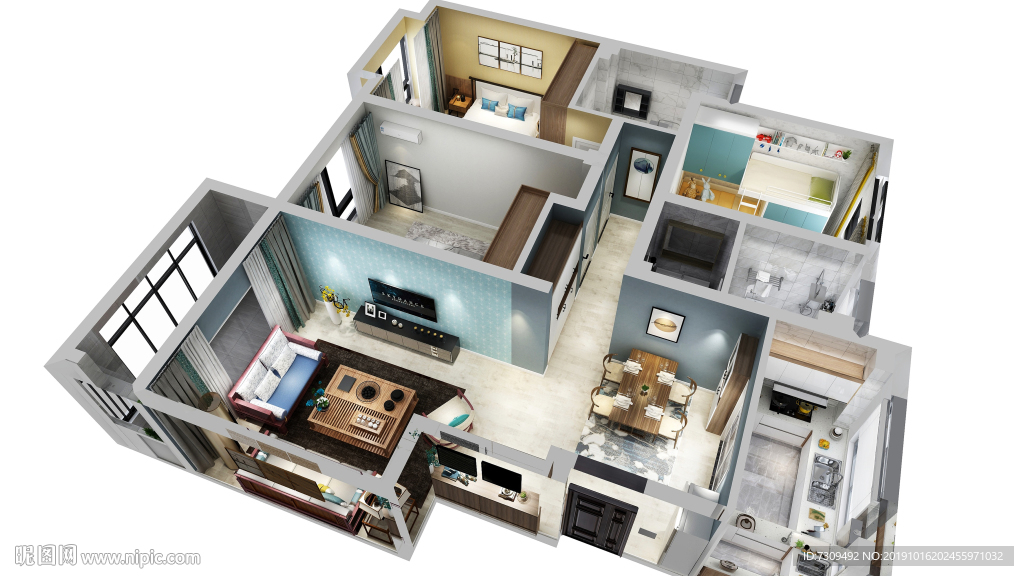 新中式风家装户型效果图