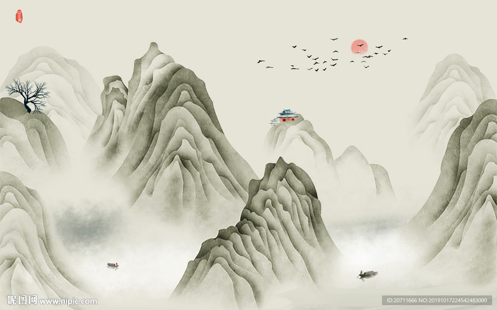 工笔画手绘山水