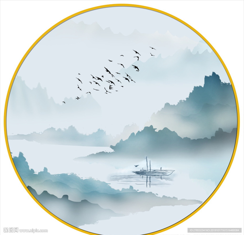 圆形山水装饰画