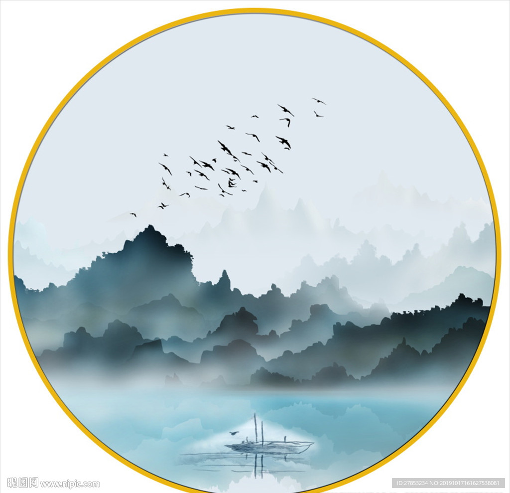 圆形山水装饰画