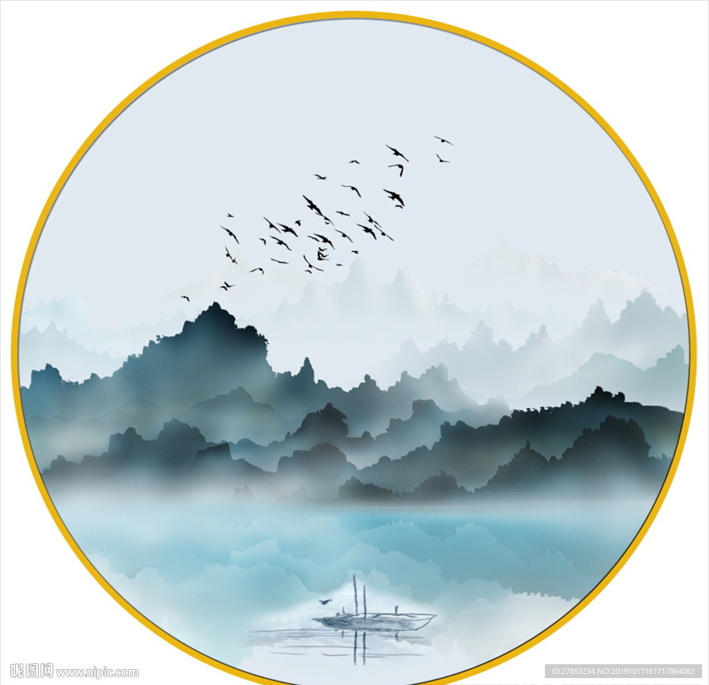 圆形山水装饰画