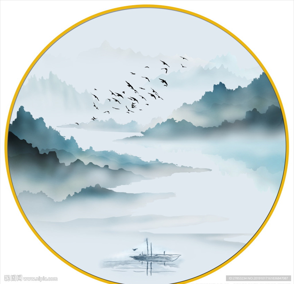 圆形山水装饰画