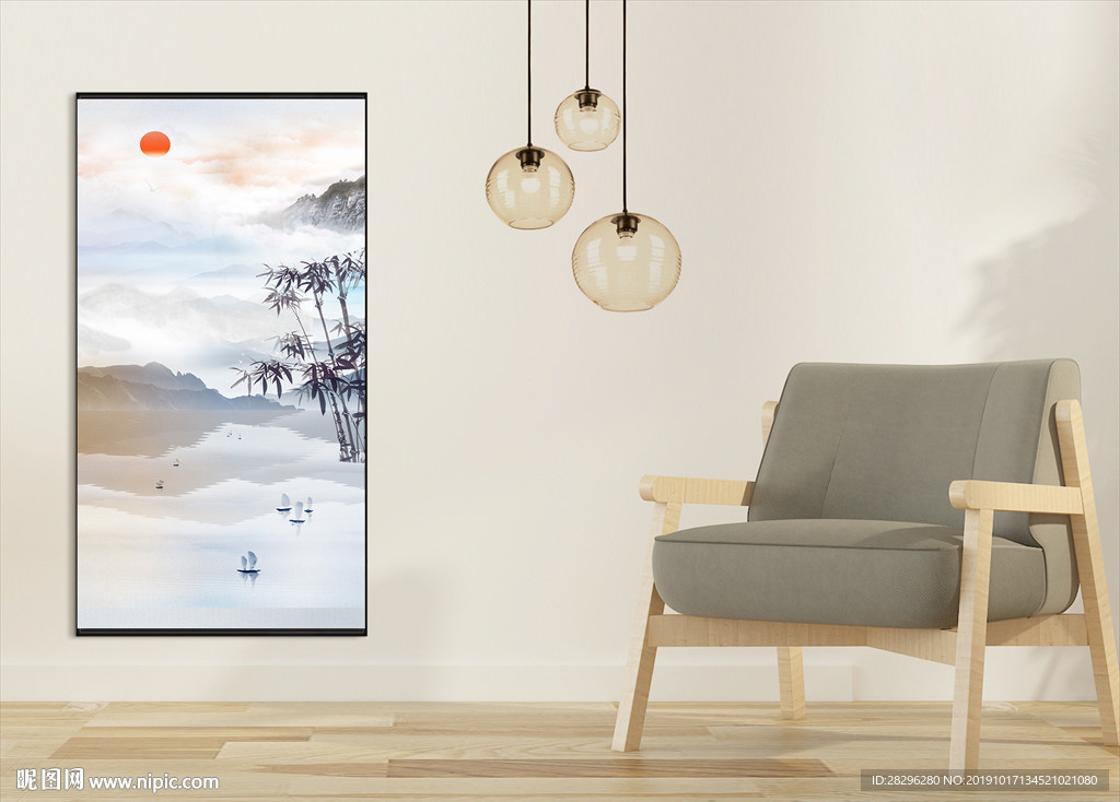 新中式山水意境玄关装饰画