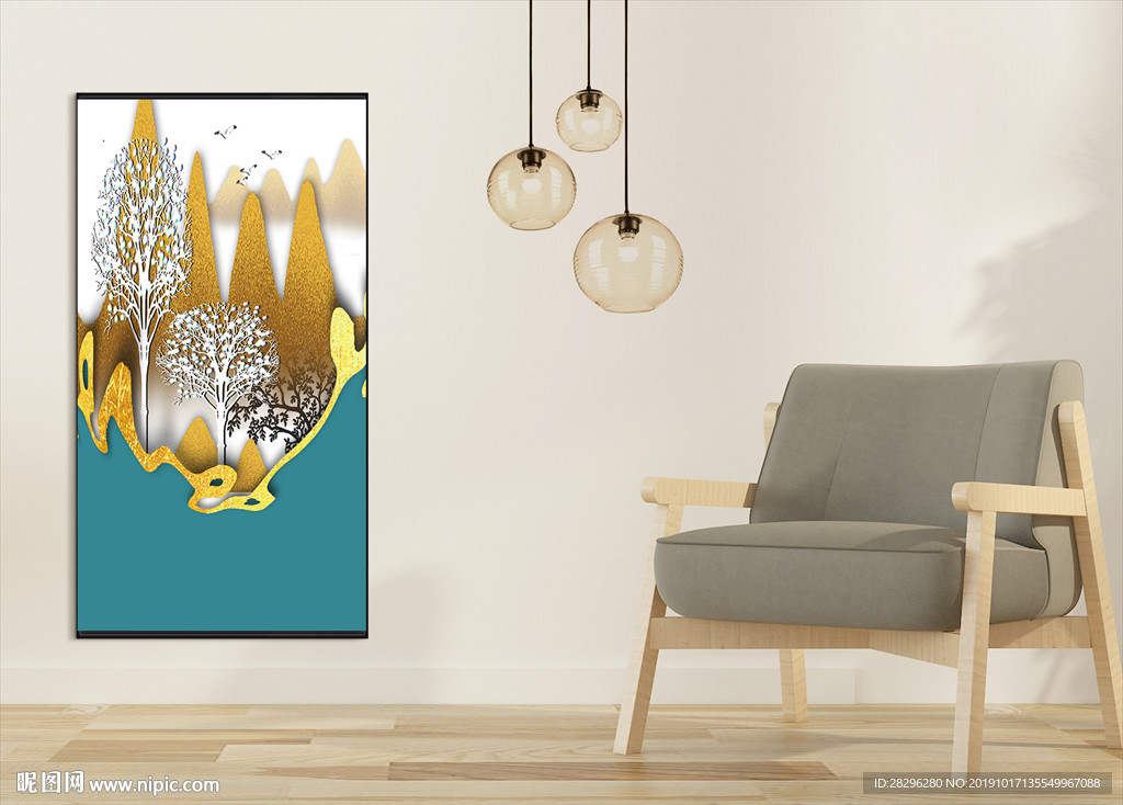 现代轻奢金山银树装饰画