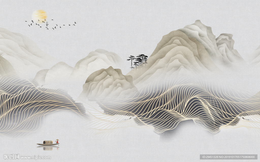 新中式新款山水画 TIF分层