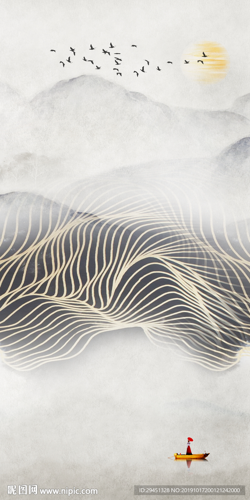 新中式新山水玄关画 TIF分层