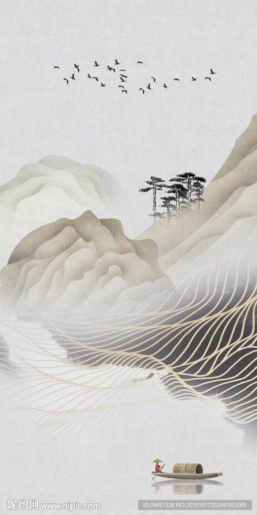新中式山水玄关画 TIF分层