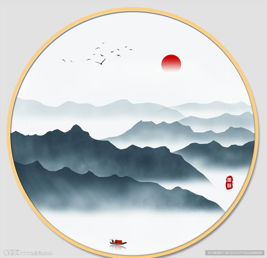 圆形山水