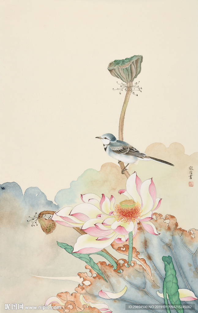 荷花水墨画工笔画装饰画