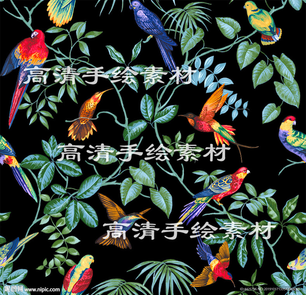 高清手绘花卉印花