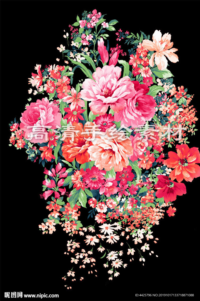 高清手绘花卉印花