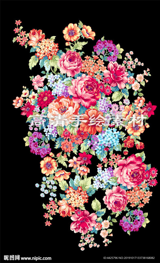 高清手绘花卉印花