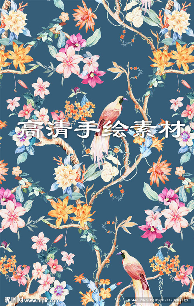 高清手绘花卉印花