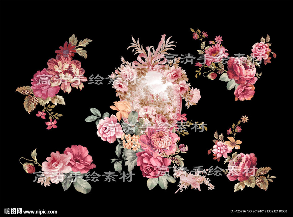 高清手绘花卉印花