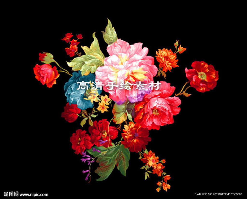 高清手绘花卉印花
