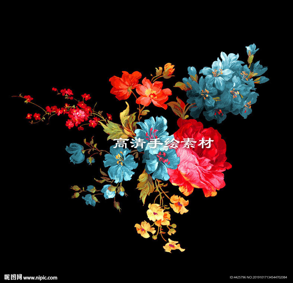 高清手绘花卉印花