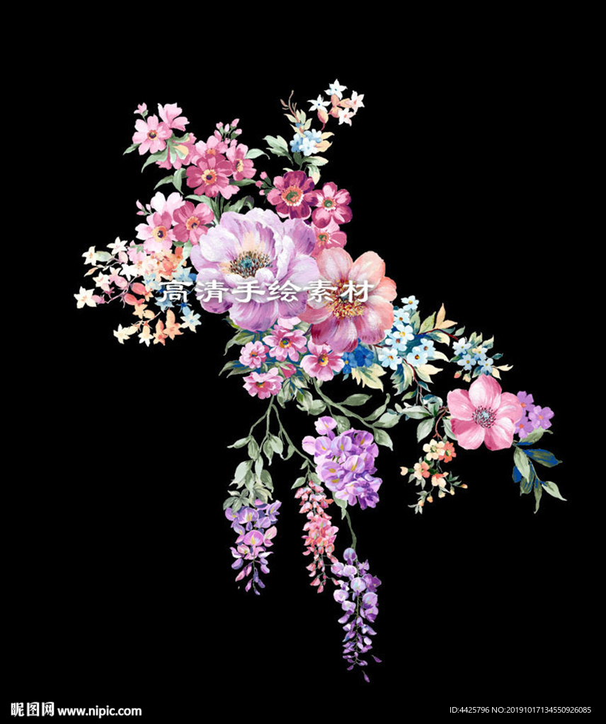 高清手绘花卉印花