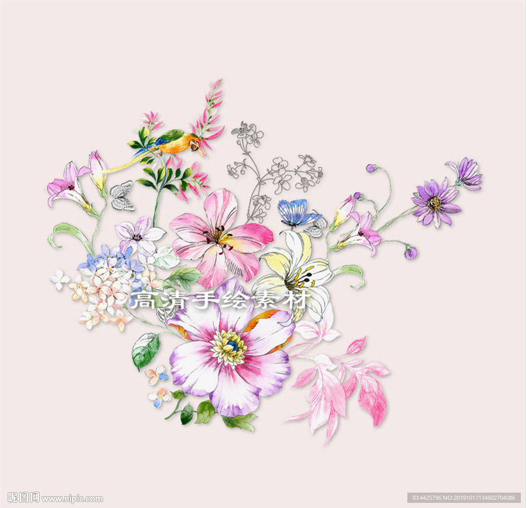 高清手绘花卉印花