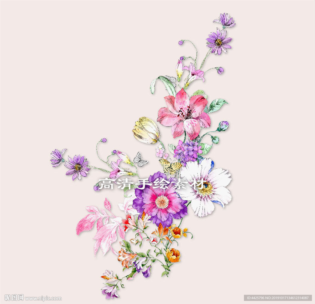 高清手绘花卉印花