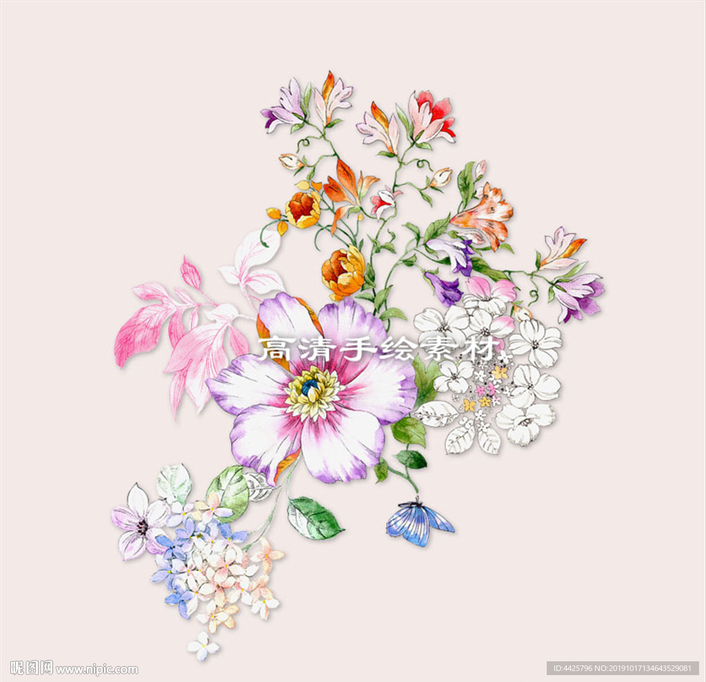 高清手绘花卉印花