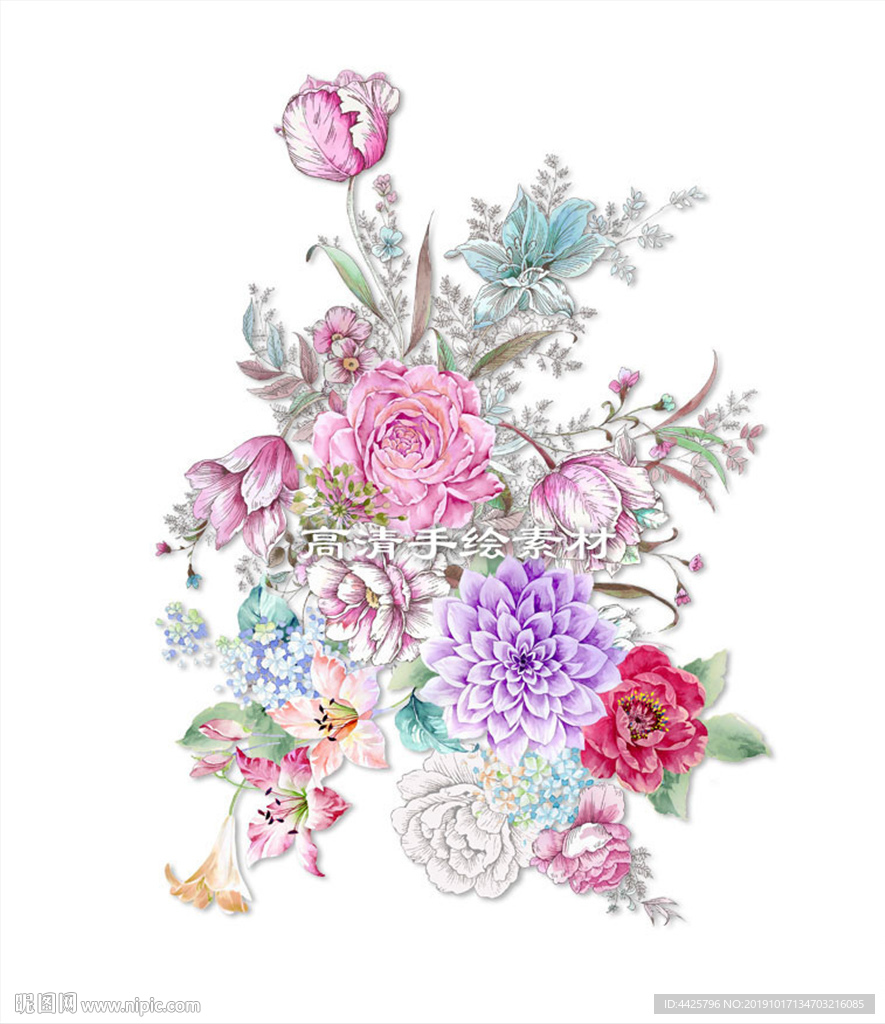 高清手绘花卉印花