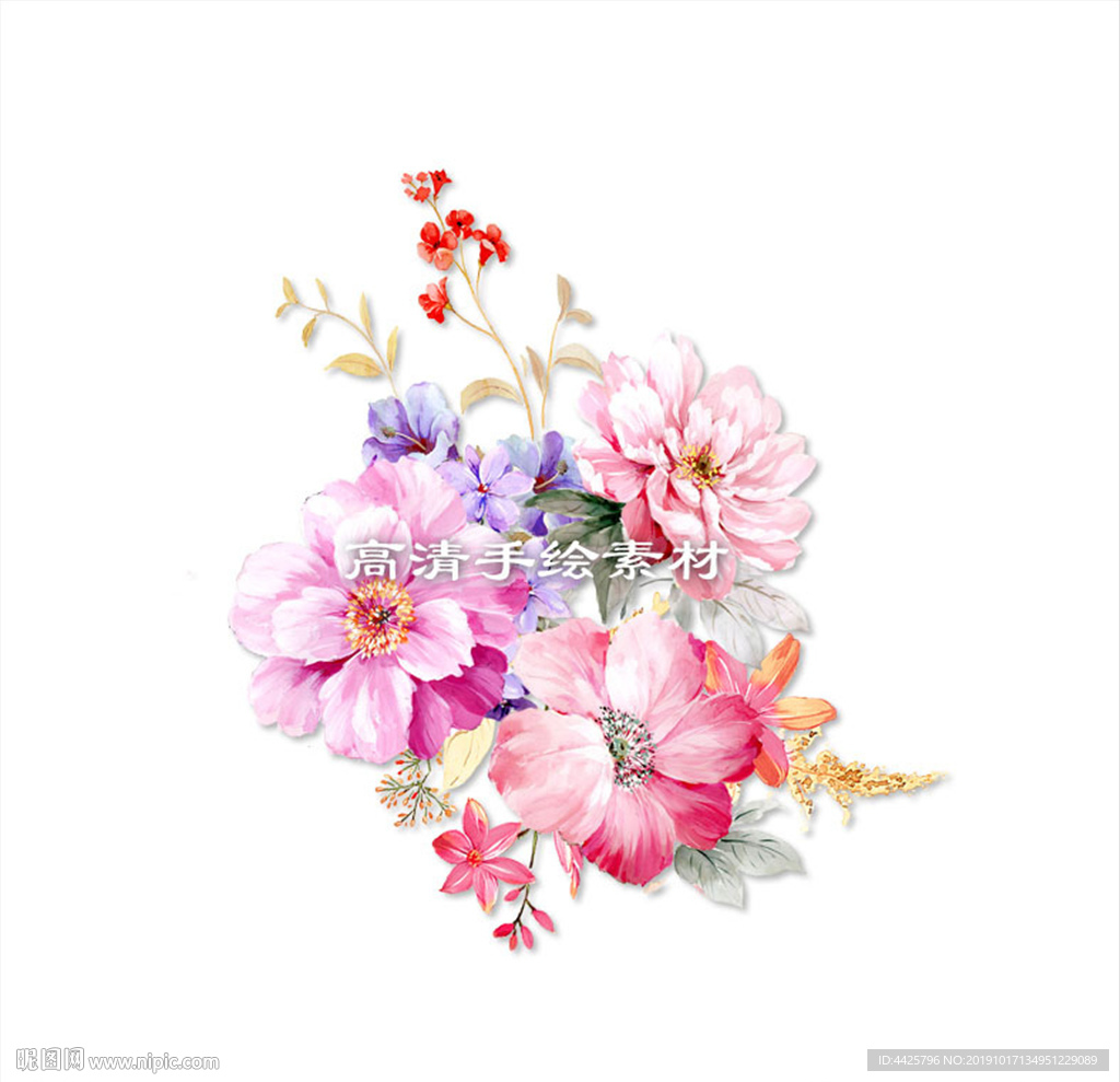 高清手绘花卉印花