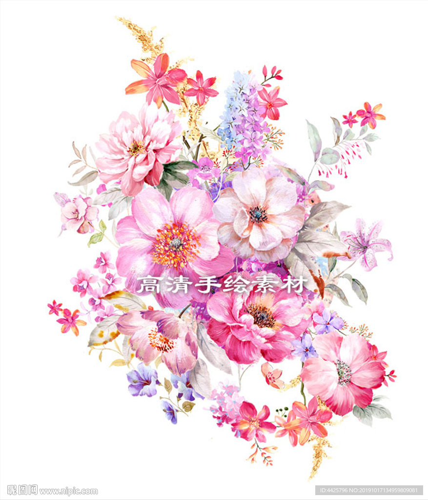 高清手绘花卉印花