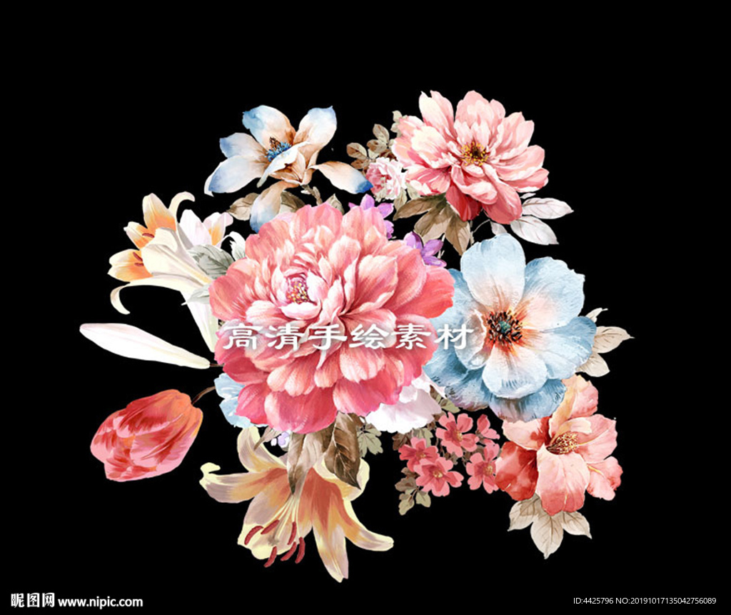 高清手绘花卉印花