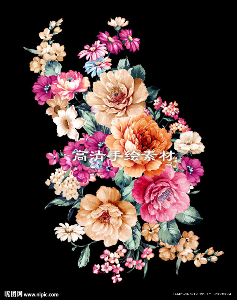 高清手绘花卉印花