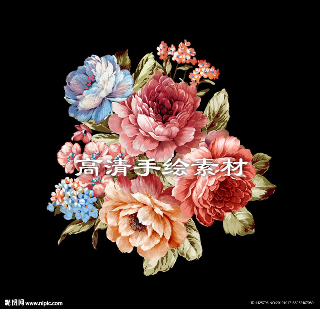 高清手绘花卉印花