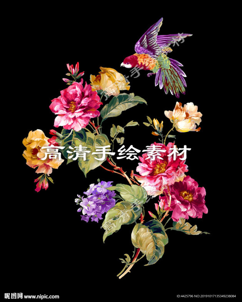 高清手绘花卉印花
