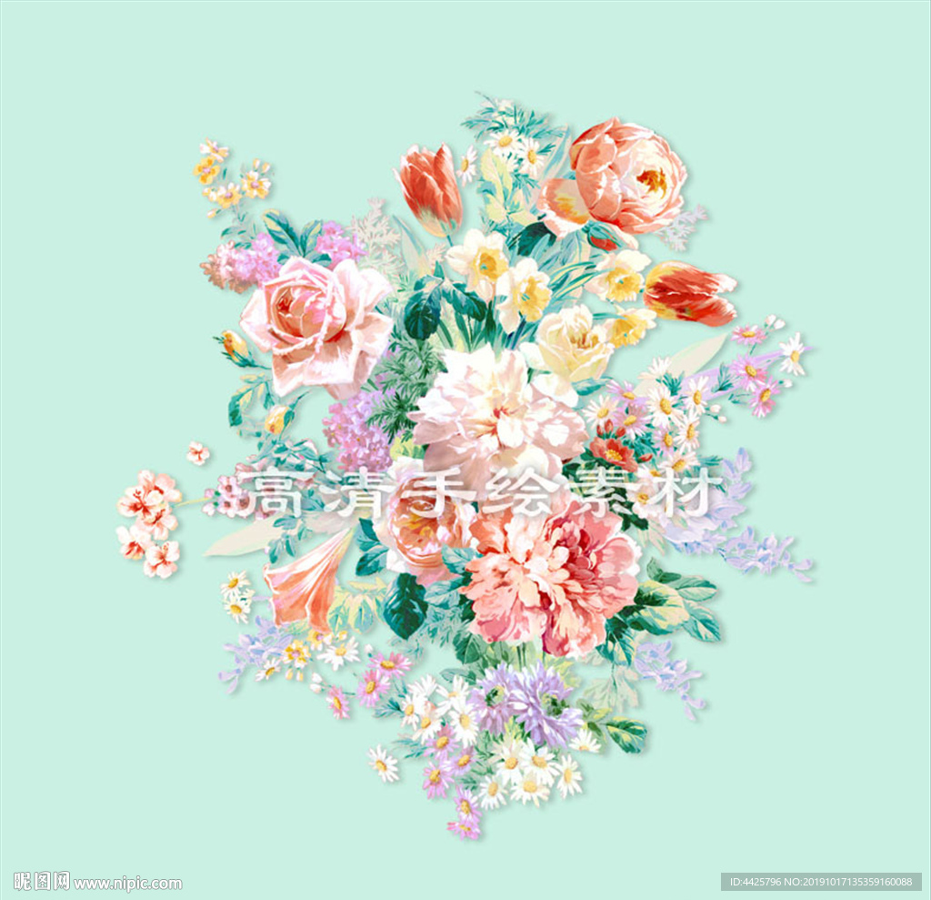 高清手绘花卉印花