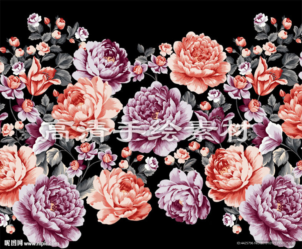 高清手绘花卉印花