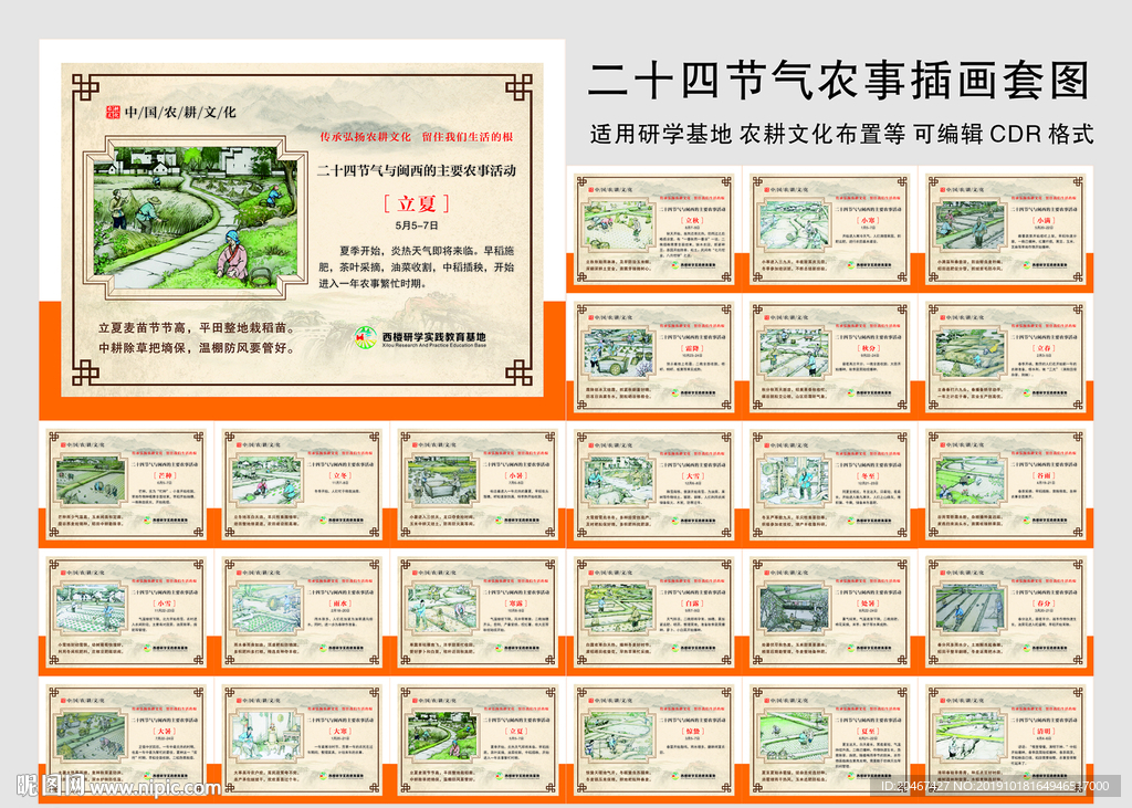 二十四节气农事活动插画展板