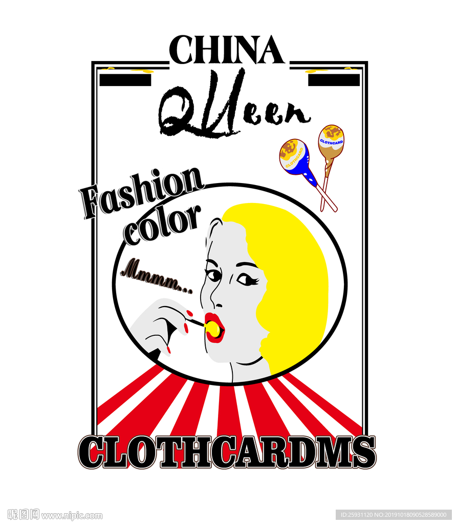 吃棒棒糖的金发美女皇后服装印花