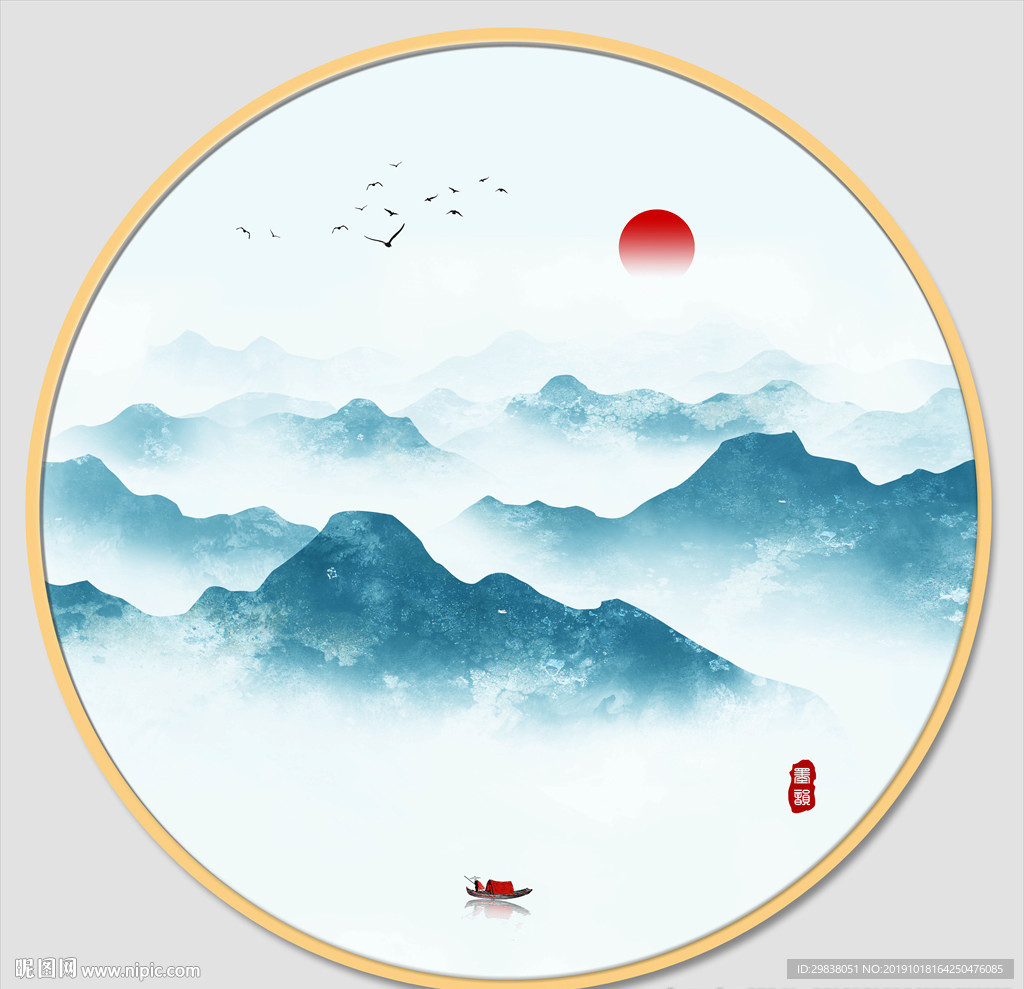 圆形水墨画