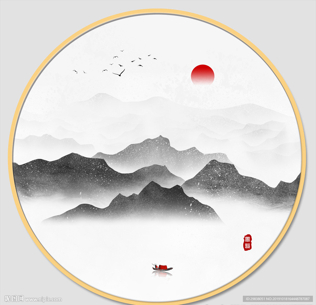圆形水墨画