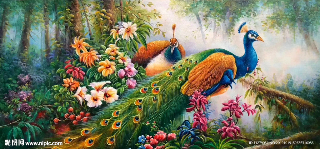 富贵孔雀工笔画