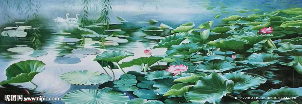 荷花油画