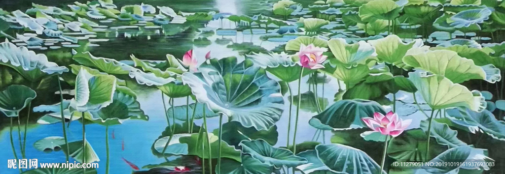 荷花油画