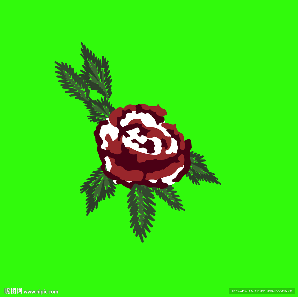 手绘花卉绿色针叶碎花图案