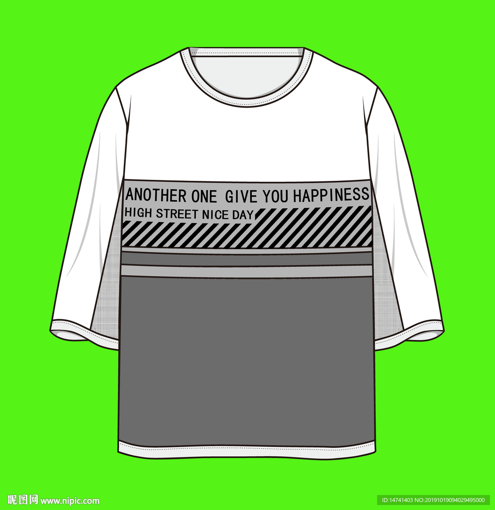 斜线杠条时尚英文七分袖女T印花