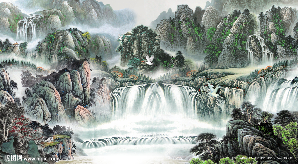 国画山水背景墙