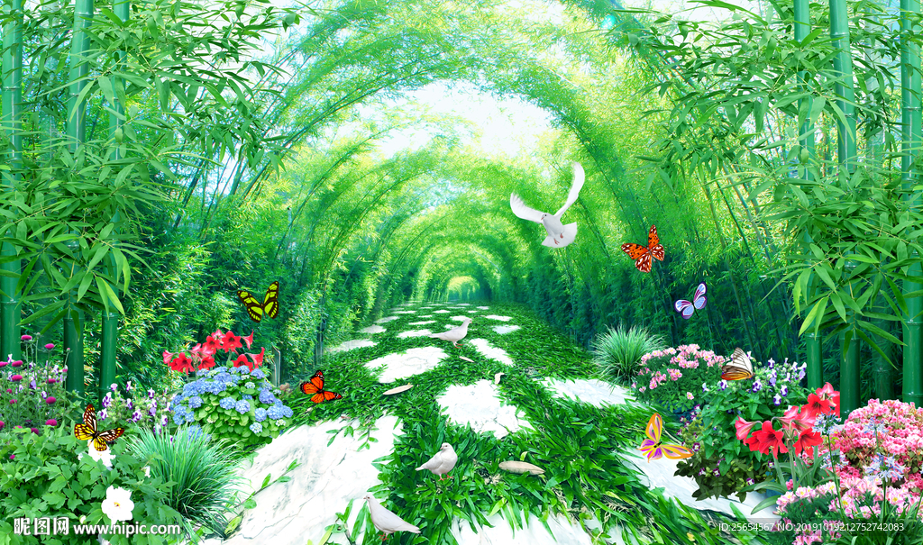 唯美竹林3D风景画背景墙